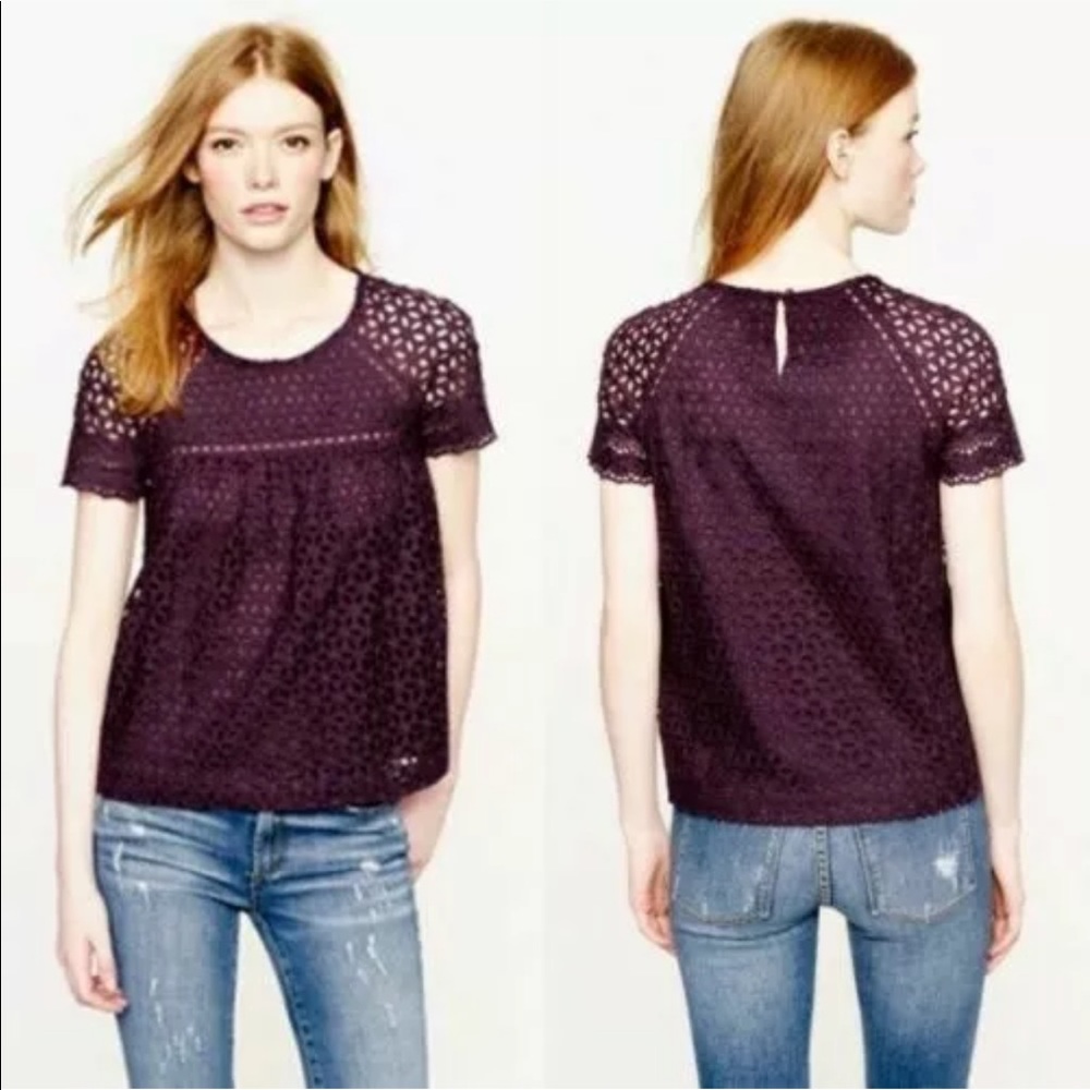 J. Crew Eggplant Purple Eyelet Top